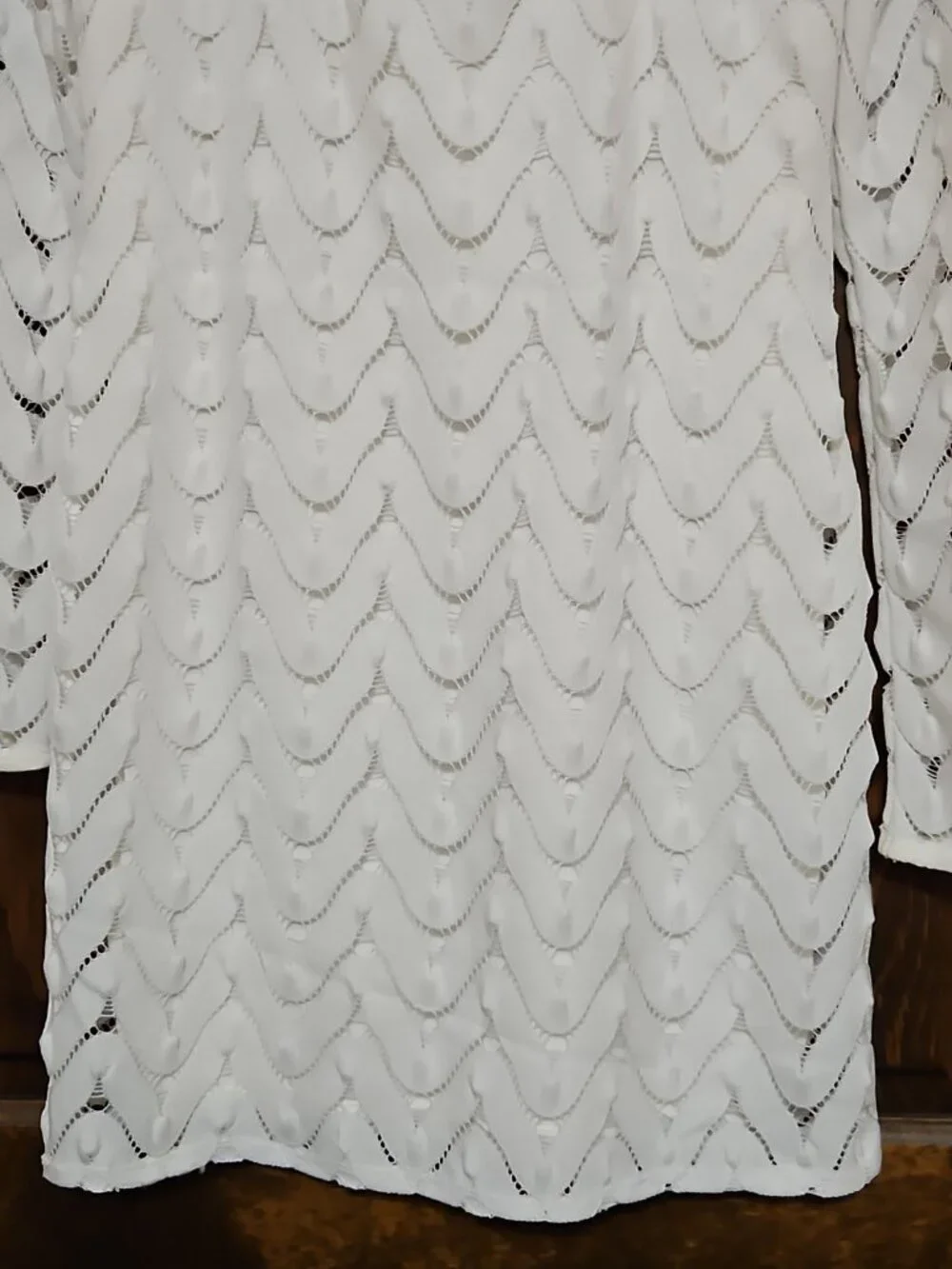 Free People Wild Thing Dress Sz M White Chevron Pattern Open Back Crochet L/S